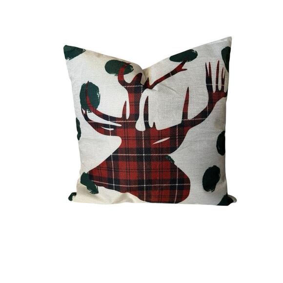 Unbranded Other - Christmas NEW Throw Pillow Case Cover Reindeer 20 X 20 Farmhouse Red White Green